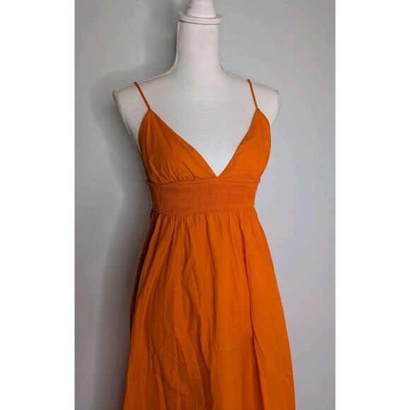 Zara Womens Orange Dress Long Sweatheart Neck Cotton Sleeveless Beach Size M - Picture 3 of 13